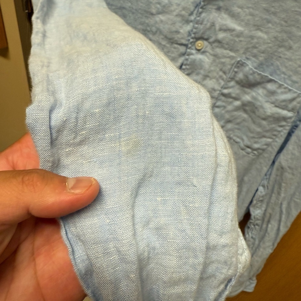 UNIQLO 100% Linen Light Blue Button Down Long Sleeve Shirt W/Front Pocket Sz L - Picture 7 of 8